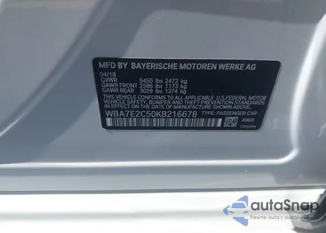 2019 BMW 740I из США, поврежденный, VIN WBA7E2C50KB216678